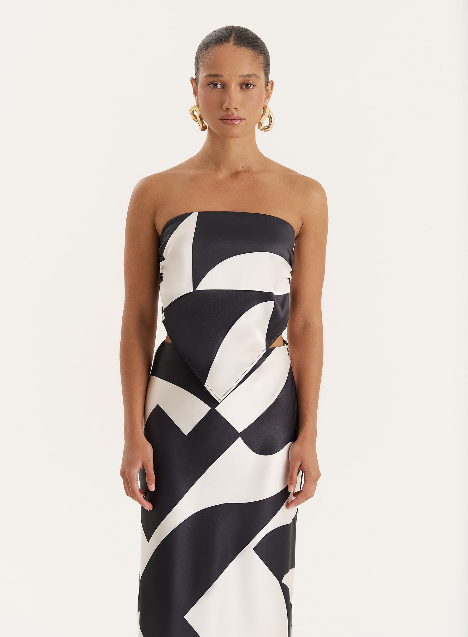 Abstract Print Satin Bandeau Top